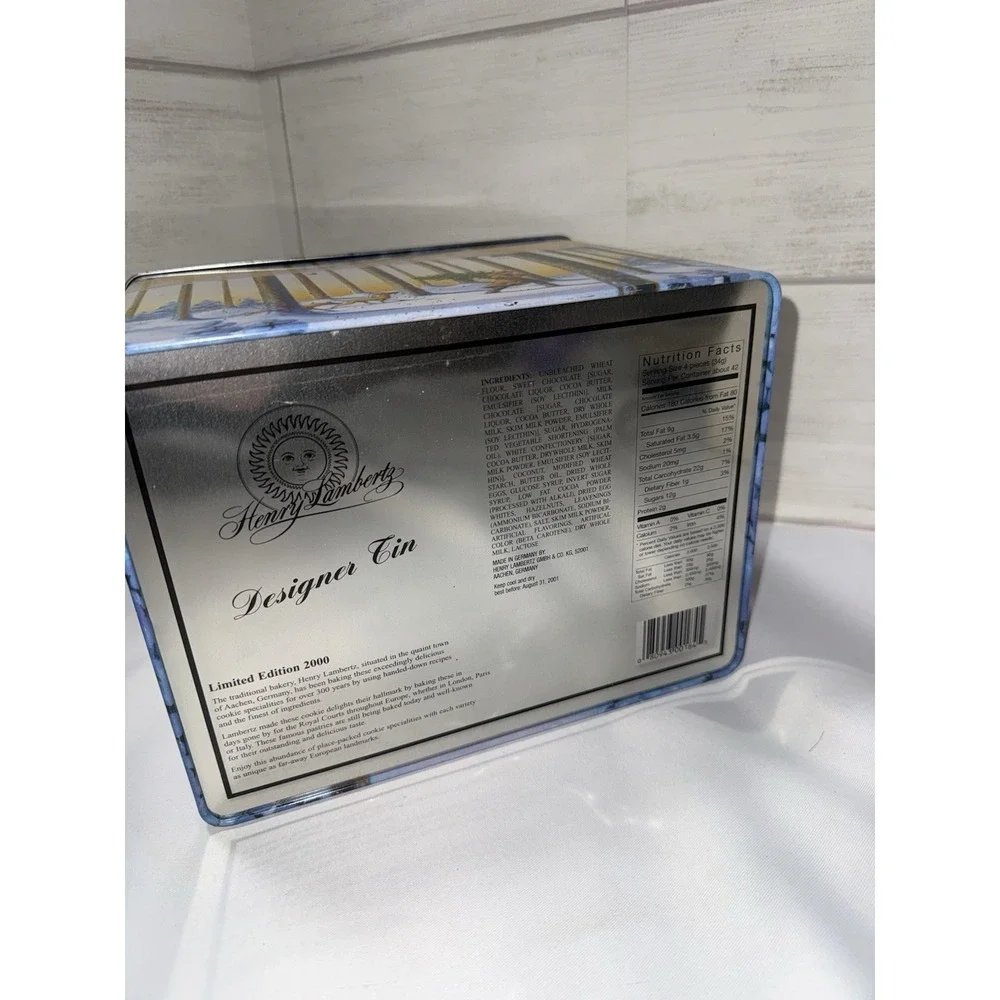 Henry Lambertz Designer Cookie Tin‎ Winter Snow Scene Vintage Cutting The Tree